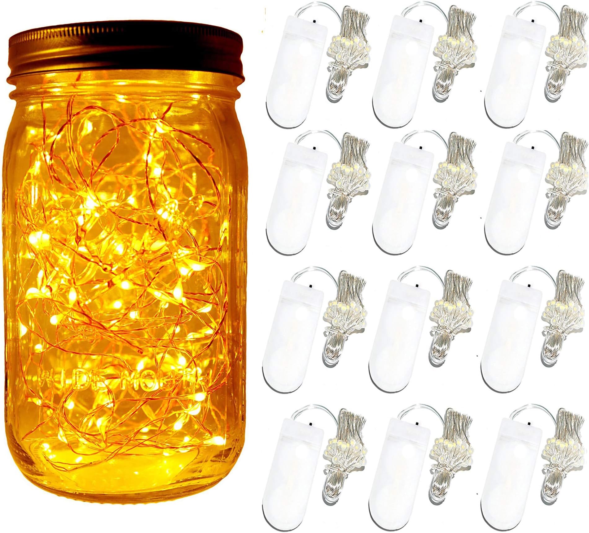 Battery Powered Mason Jar Lantern Lights,20 Led String Fairy Star Firefly Jar Lights,for Mason Jar Wine Bottle Home Patio Garden Wedding Christmas Moon Table Decor Lights (Warm White)