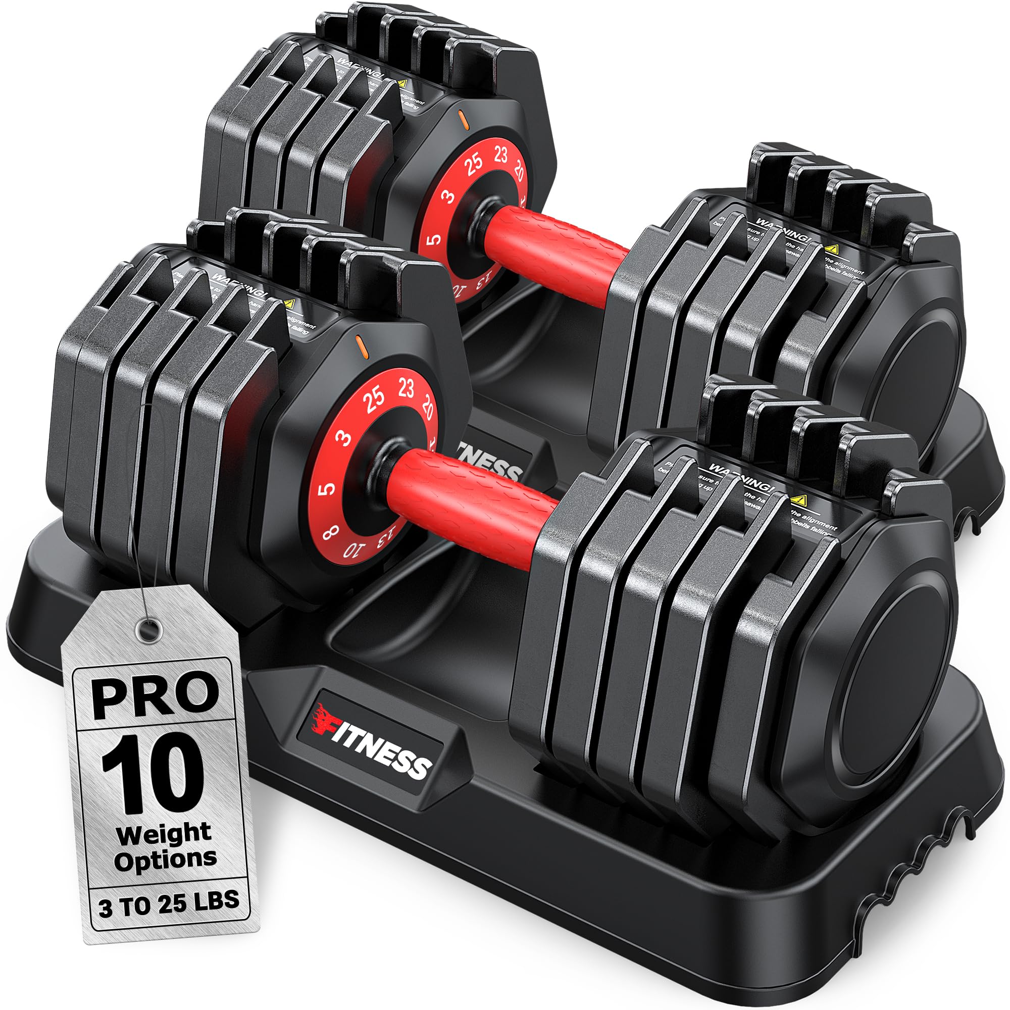 Rendpas Adjustable Dumbbells Set of 2, 1 Hand Adjustable Weights Dumbbells Set,10 in 1 Free Dumbbell with Anti-Slip Texture Handle, 25lb Pair Weight Set For Home Gym Suit both Men and Women, 25LBS Pair(10 Weights) Image