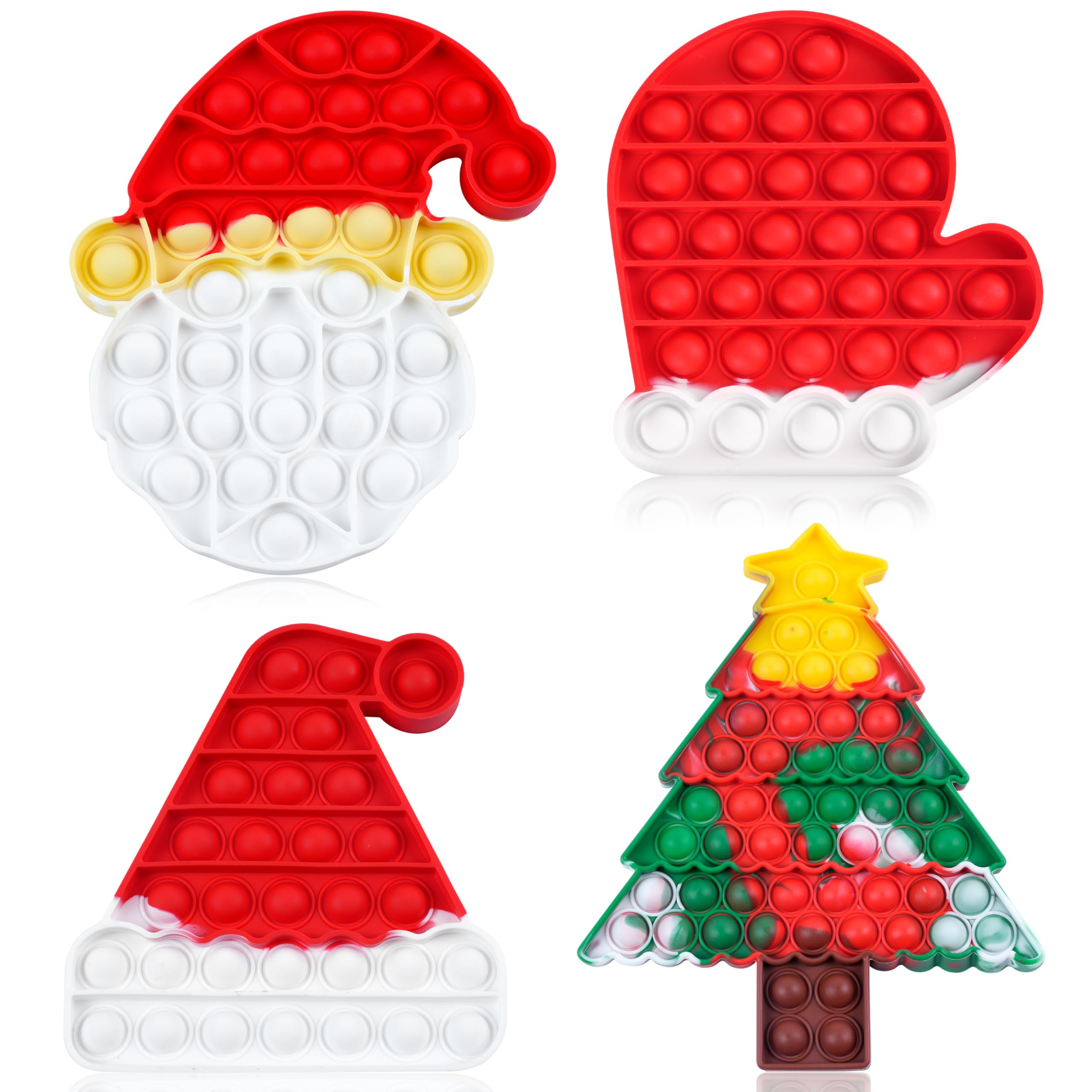 JOYIN JOYIN 4 PCS Christmas Fidget Toys Push Squeeze Pop Bubble Silicone Pop Fidget s Stress Relief Hand Toy Anxiety Stress Reliever Office Desk Christmas Toys for Kids Adults