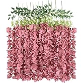 INSUNSIX 12PCS Artificial Wisteria Hanging Flowers 3.6ft Dusty Pink Fake Hanging Flowers Garland Silk Flowers Rattan String Faux Wisteria Vine for Garden Home Wedding Arch Decoration (Dusty Pink)