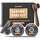 BALORIZ Leather Boot Care Kit, 5-Piece Set with Saddle Soap, Mink Oil, Applicators & Cloth, Leather Cleaner and Conditioner for Boot, Shoes, Bags, Furniture, Mens Dad Christmas Birthday Gifts Ideas