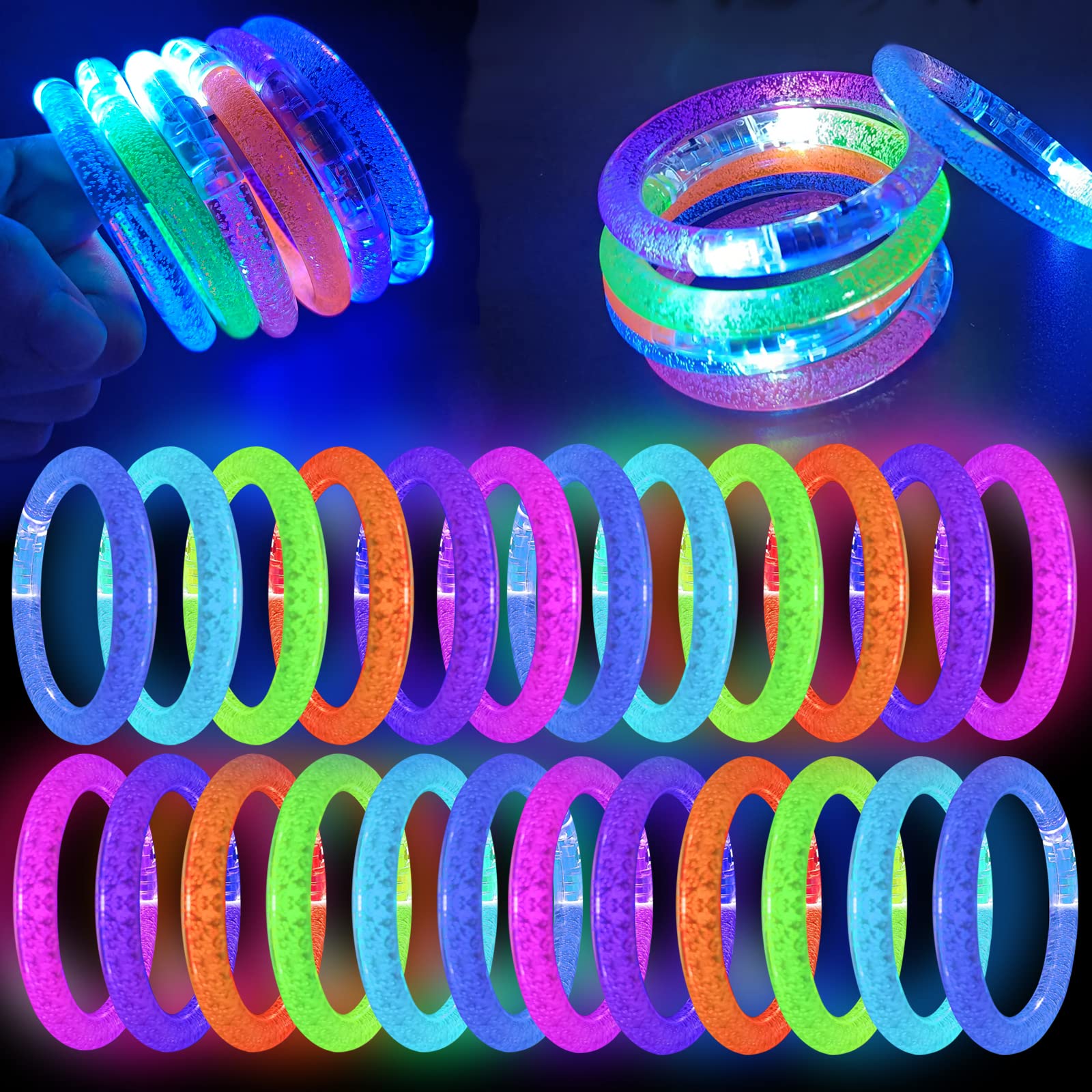Photo 1 of BATWEET 60 Pcs Glow In The Dark Bracelets, 6 Colors LED Bracelets Bulk for Adults, Glow Neon Party Supplies for Carnival Halloween Christmas Birthday Wedding