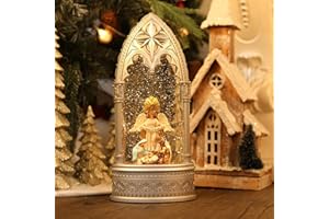 PESTILITE 11.8 Inch Angel Snow Globe, Christmas Lantern with Glittering Lighted Plug-in, 3 AA Battery Operated & USB Powered, Angel Snow Globe Lantern for Christmas Home Decoration and Gift
