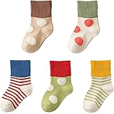 TwKueor 5 Pairs Cotton Ankle Socks for Toddlers and Little Kids, Soft Warm Cozy Socks for Unisex Infant, Gift for Boys and Girls Age 0-8 years (L)