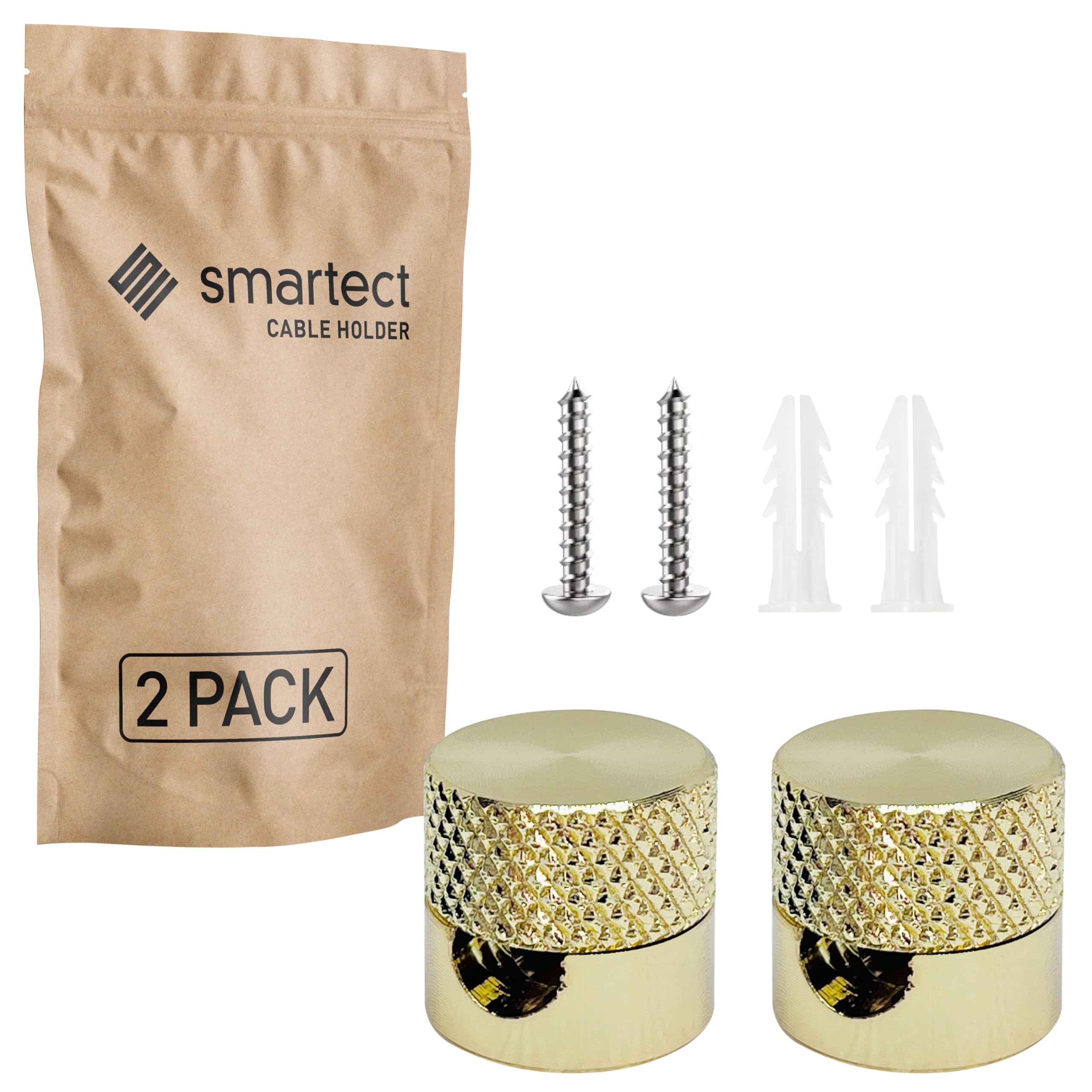 smartect Aluminium Wall and Ceiling Pins [2 Pieces, Corrugated, Gold] Cable Decentralizer with wall Plugs and Screws Included, Ceiling Light Hook for Your DIY Project