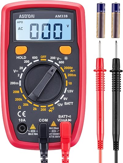 AstroAI Digital Multimeter Voltmeter Ohmmeter Ammeter Backlit LCD