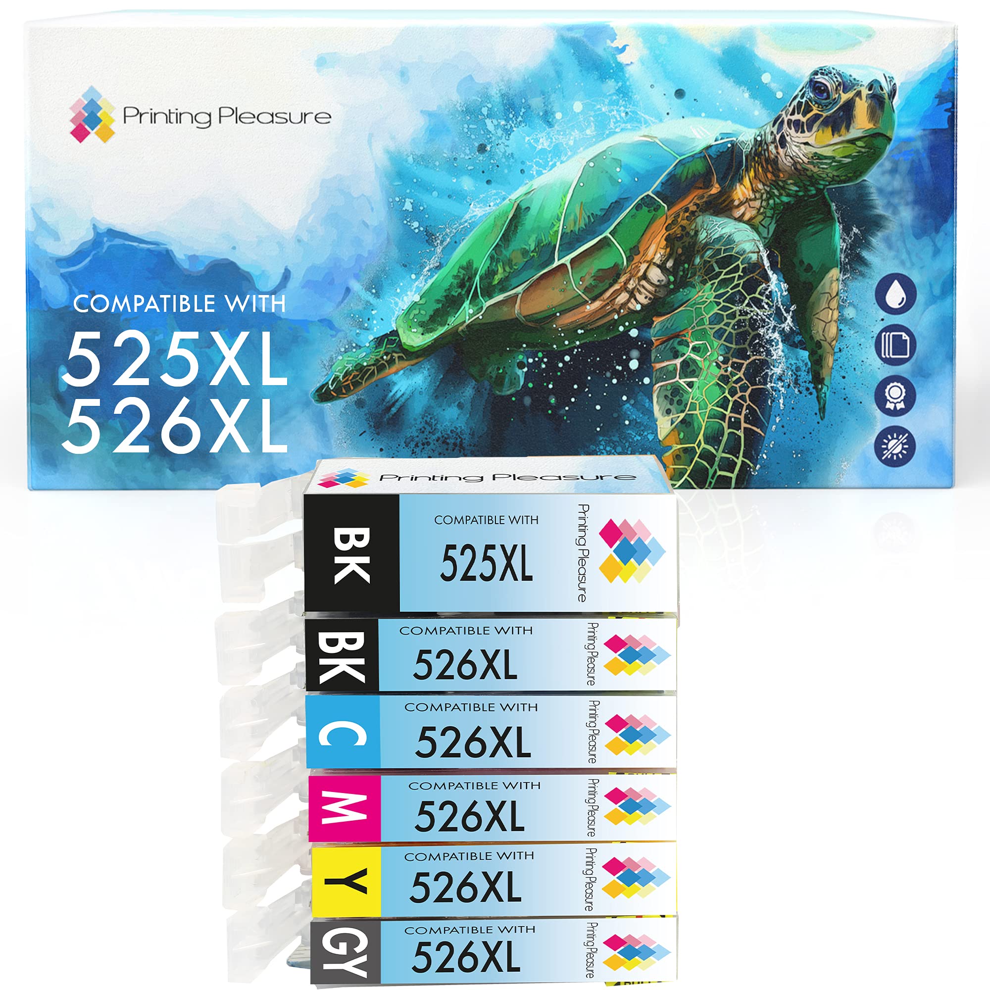 6 (FULL SET) Compatible PGI-525 CLI-526 Ink Cartridges for Pixma MG5150 MG5250 MG6150 MG6250 MG8150 MG8250 MX885 iP4850 iP4950 iX6550 - Black/Photo Black/Cyan/Magenta/Yellow/Grey, High Capacity