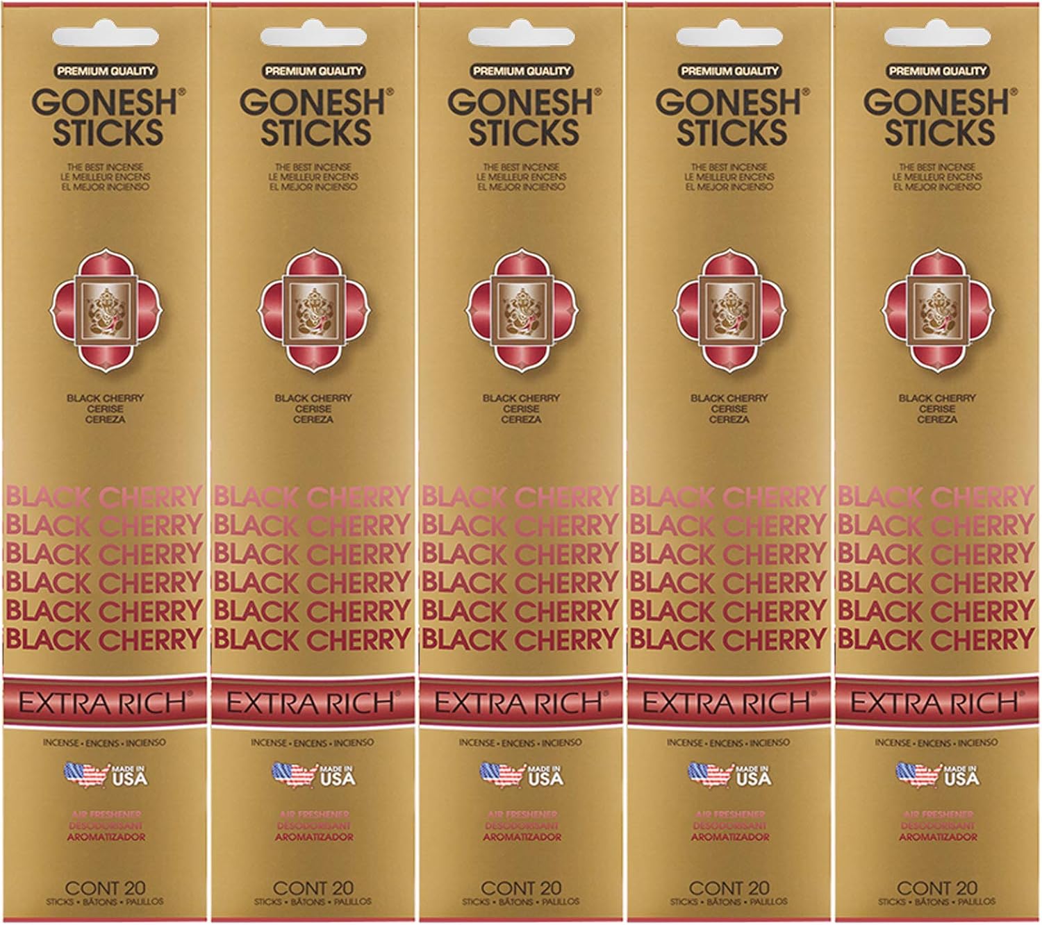 Gonesh Incense Sticks Extra Rich Collection Black Cherry 5 Packs (100 Total) Home