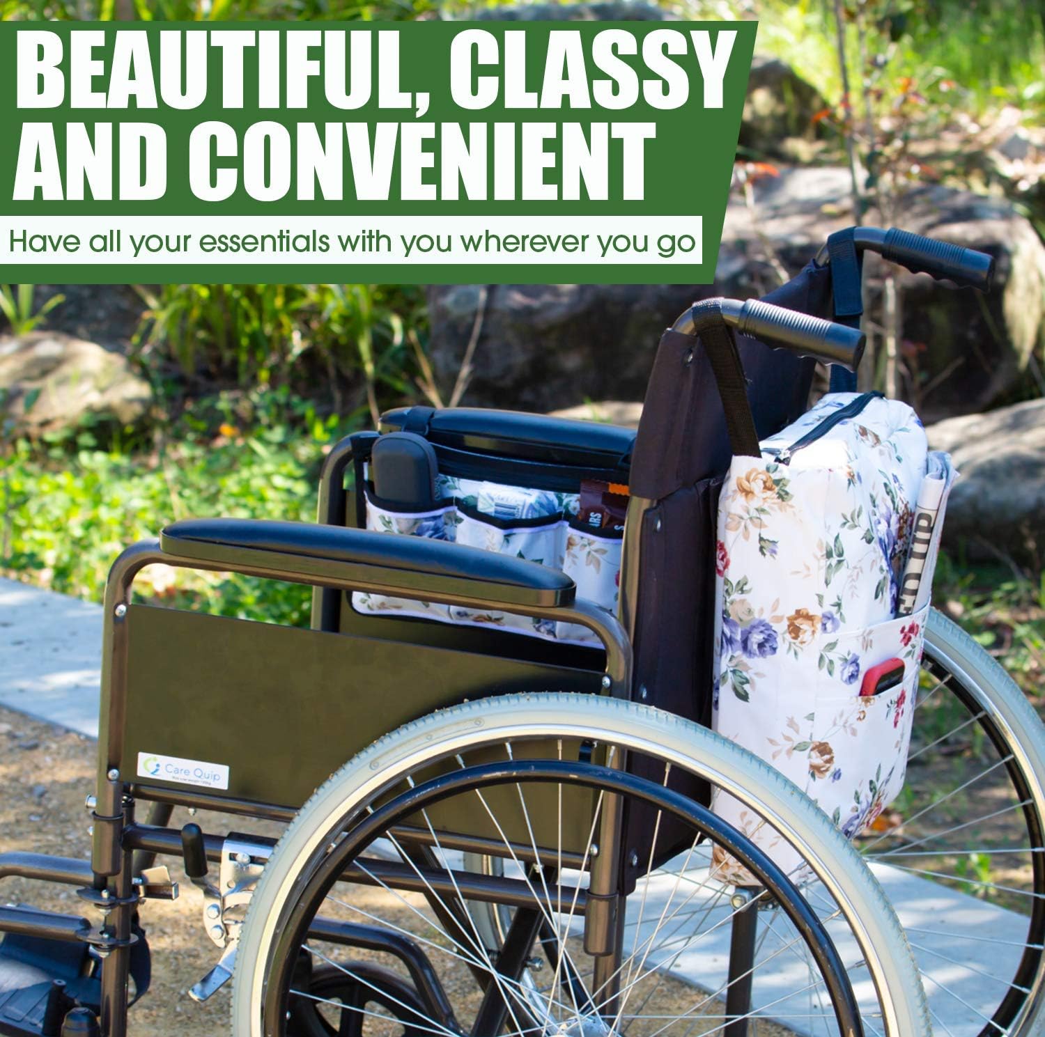 Wheelchair Side Bag - Arm Rest Pouch - Wheel Chair Accessories Organizers - Fits Walkers, Rollators, Scooters (Flower): Health & Personal Care
