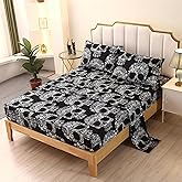 SDIII 4PCS Sugar Skull Sheets Set Full, Soft Microfiber Gothic Bedding Skeleton Sheet Set, Goth Skull Bedding Sheets Full Deep Pocket Hotel Luxury