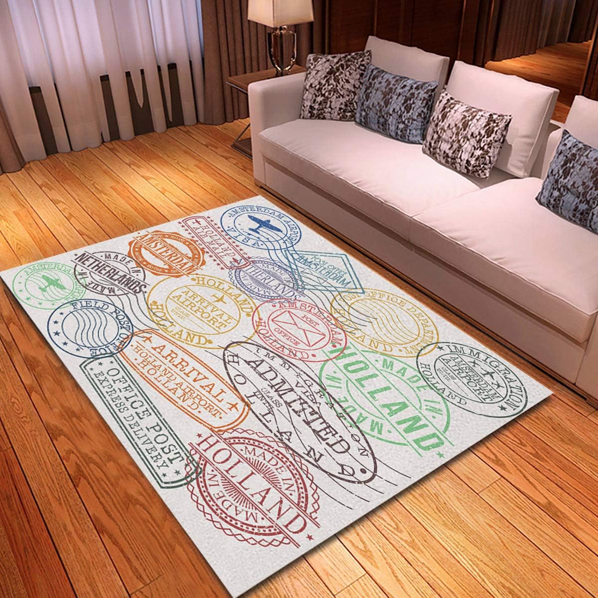rouihot Non-Slip Area Rug 3'x 5' Post Amsterdam Holland Netherlands Stamp Symbol Aged Airport Antique Rugs Carpet for Classroom Living Room Bedroom Dining Kindergarten Room
