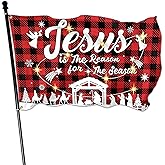 Jesus Is The Reason for The Season Flag 3x5 Ft Double Sided Christmas Nativity Flag Christian Jesus Nativity Scene Large Flags for Outdoor House Yard Indoor Outside Banner Sign Decor