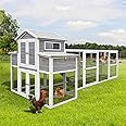 YOPTO 150" Chicken Coop with Two Nesting Boxes and Sliding Door,Outdoor Wooden Extra Large Hen House w/Built-in Slide-Out Tray,Rust-Proof Metal Wire Poultry Cage,5 Perches,Gray