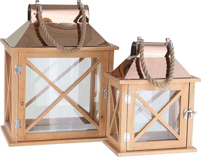 greemotion Laternen-Set naturfarben 2-teilig, Deko-Laternen aus Holz