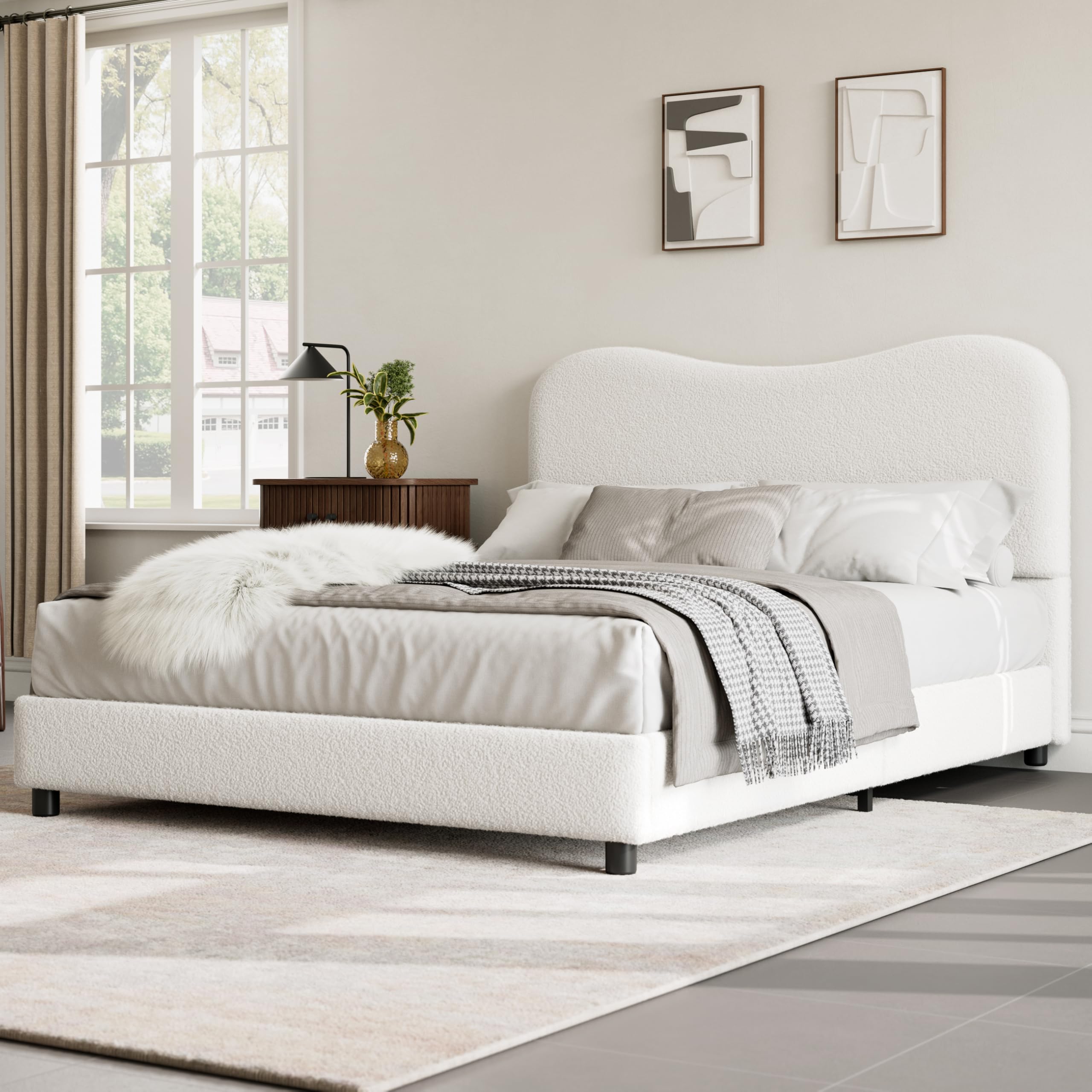 Photo 1 of ** USED/ MISSING PARTS ****
GarveeHome Queen Bed Frame for Kids with Velvet Upholstered Headboard, Cute Low Profile Platform Bed for Girls and Boys, No Box Spring Needed, Strong Wooden Slats, Noise Free, Easy Assembly, White