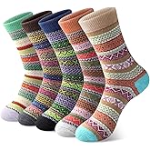 Justay 5 Pairs Wool Socks for Women - Winter Thick Boot Cozy Crew Vintage Soft Calf Knit Warm Socks Gifts