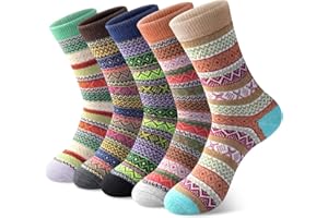 Justay 5 Pairs Wool Socks for Women - Winter Thick Boot Cozy Crew Vintage Soft Calf Knit Warm Socks Gifts