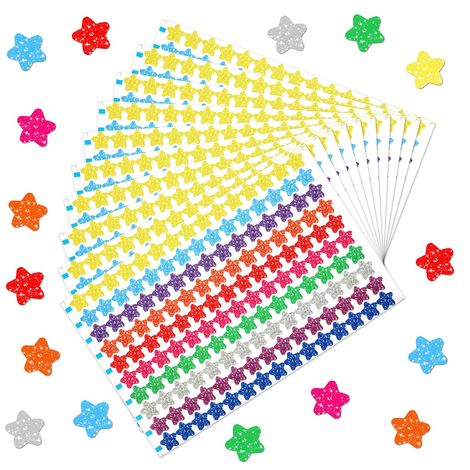 Photo 1 of 1200 Pcs Self Adhesive Glitter Star Stickers, Small Star Stickers Multicolor Cute Stars Sticker, Portable Small Stars Foam Sticker for Classroom School Reward Chart Home Party Decor
