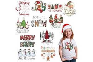 BANBBUR 12 Sheets Christmas Heat Transfers Vinyl,Christmas Iron On Transfers for T-Shirts,Holiday HTV Vinyl Iron on Decals for Clothes Pillow Hoodie DIY Crafts