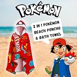 Pokémon Hooded Towel 100% Cotton Kids Poncho Pikachu Beachtowel view 2