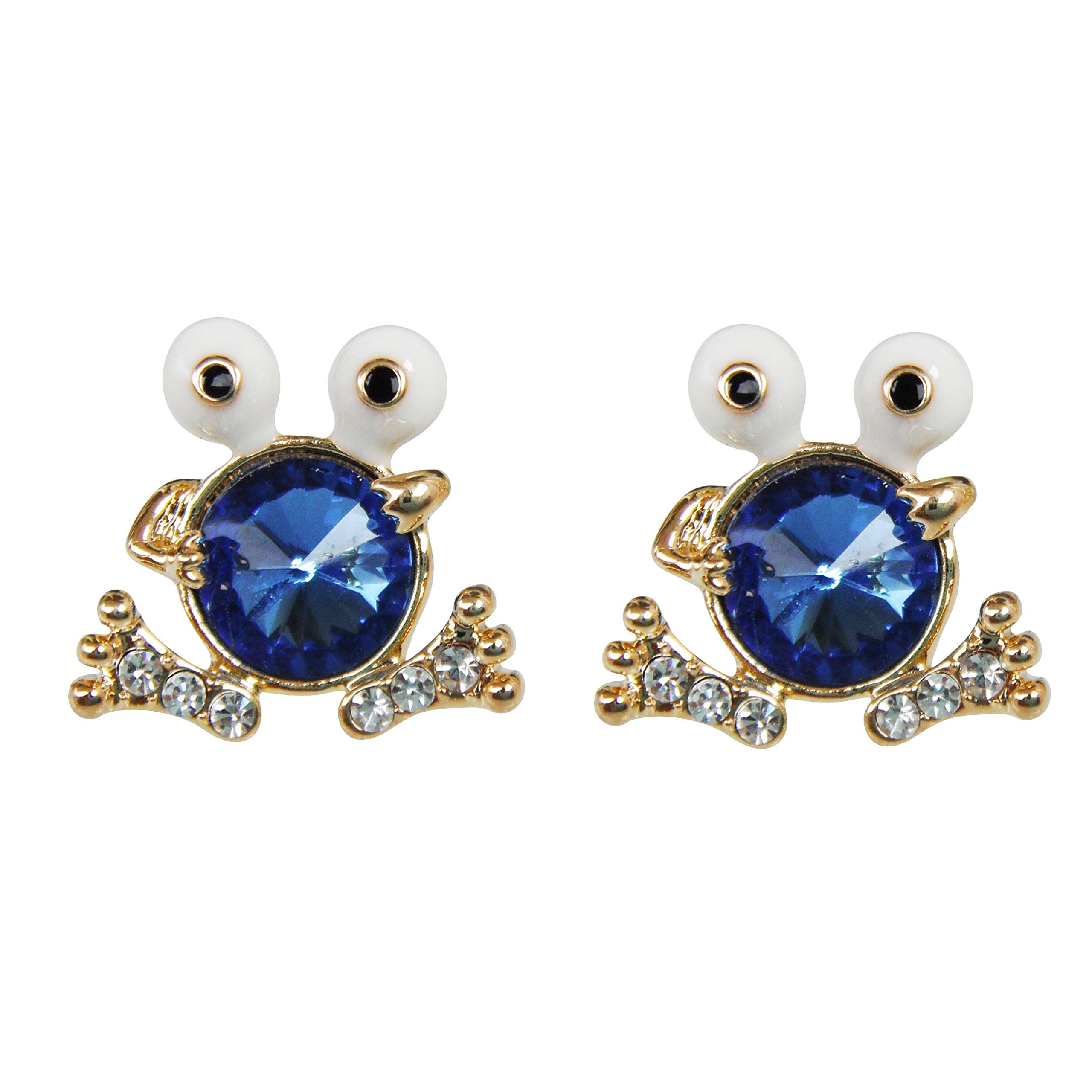 Navachi 18k Gold Plated Crystal Blue Zircon Frog Toad Az1235s Ear Stud Earrings