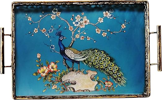 Amazon Com Magicpro Peacock Serving Tray With Handles Kitchen