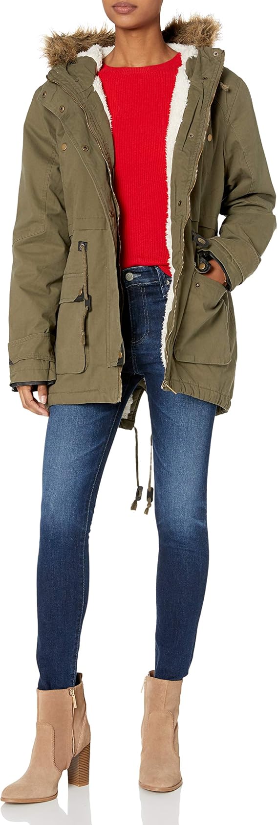 faux fur lined utility parka coat