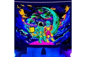 Sanzugh Funny Space Astronaut Alien Blacklight Tapestry UV Reactive Poster, Trippy Universe Black Light Art for Men Guys Room Bedroom Decor Cool Psychedelic Glow in the Dark Tapestries Wall Hanging