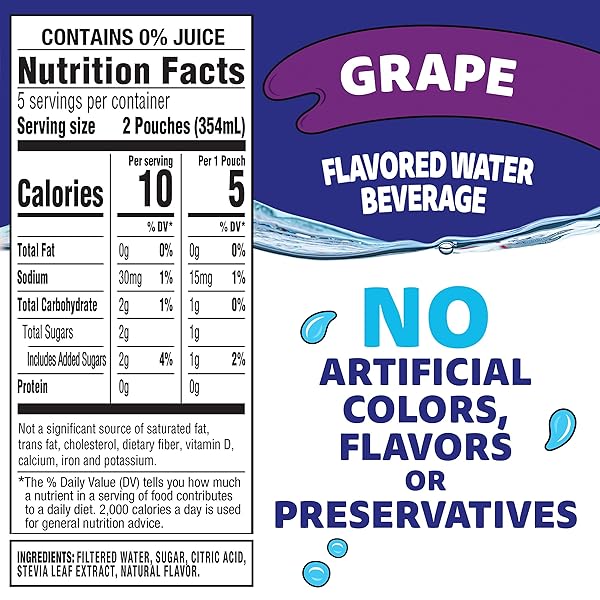 CAPRI SUN ROARIN’ WATERS GRAPE FLAVORED WITH OTHER NATURAL FLAVORS WATER BEVERAGE, 10 CT BOX, 6 FL OZ DRINK POUCHES