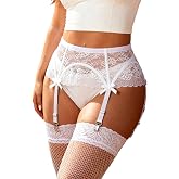 ohyeahlady Women's Lace Garter Belt, Adjustable 4 Strap Suspender Belt | Soft Lace Mesh with Boned Support, Adjustable Hook Closure, Durable Metal Clips and Cute Bow Details, Flattering Fit