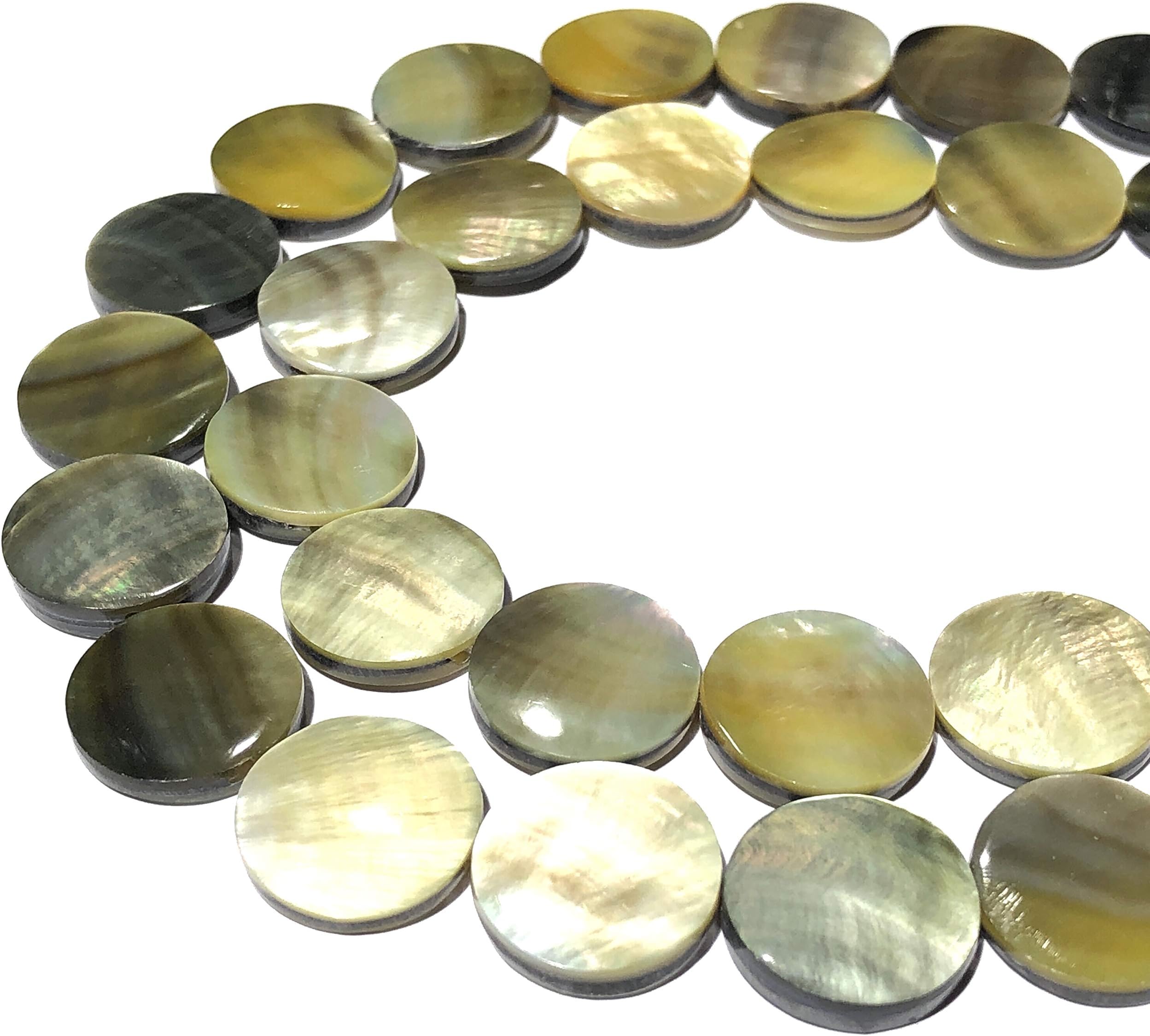 [ABCgems] Extremely Rare Saltwater New Zealand Golden/Green Abalone Shell (Exquisite Luster) 16mm Coin Beads for Beading & Jewelry Making