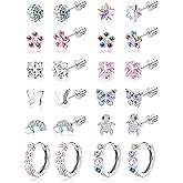 FIASASO Hypoallergenic Surgical Stainless Steel Earrings for Girls Kids Women - 12 Pair Screw Back Earrings for Sensitive Ears Cute Flower Butterfly Toddler Stud Hoop Earrings Screwback Girl Earrings