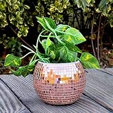 Rosegold Glass Disco Ball Planter,Disco Vase,Flower Pot,Plant Holder,3X4IN | Glitter Mosaic Mirror Disco Ball Plant Pot,Bowl,Cups,Candle Holder,Pen Holder,Disco Decor for Table,Party,Bar,Office,Kitchen