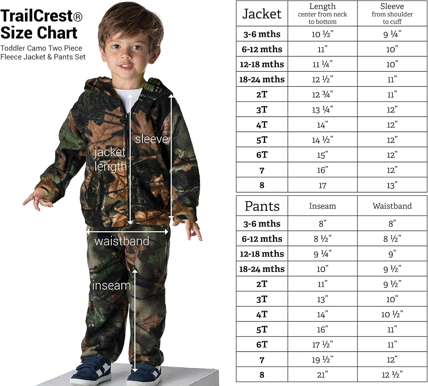 TrailCrest Infant - Toddler Camo Two Piece Fleece Jacket & Pants Set: Clothing