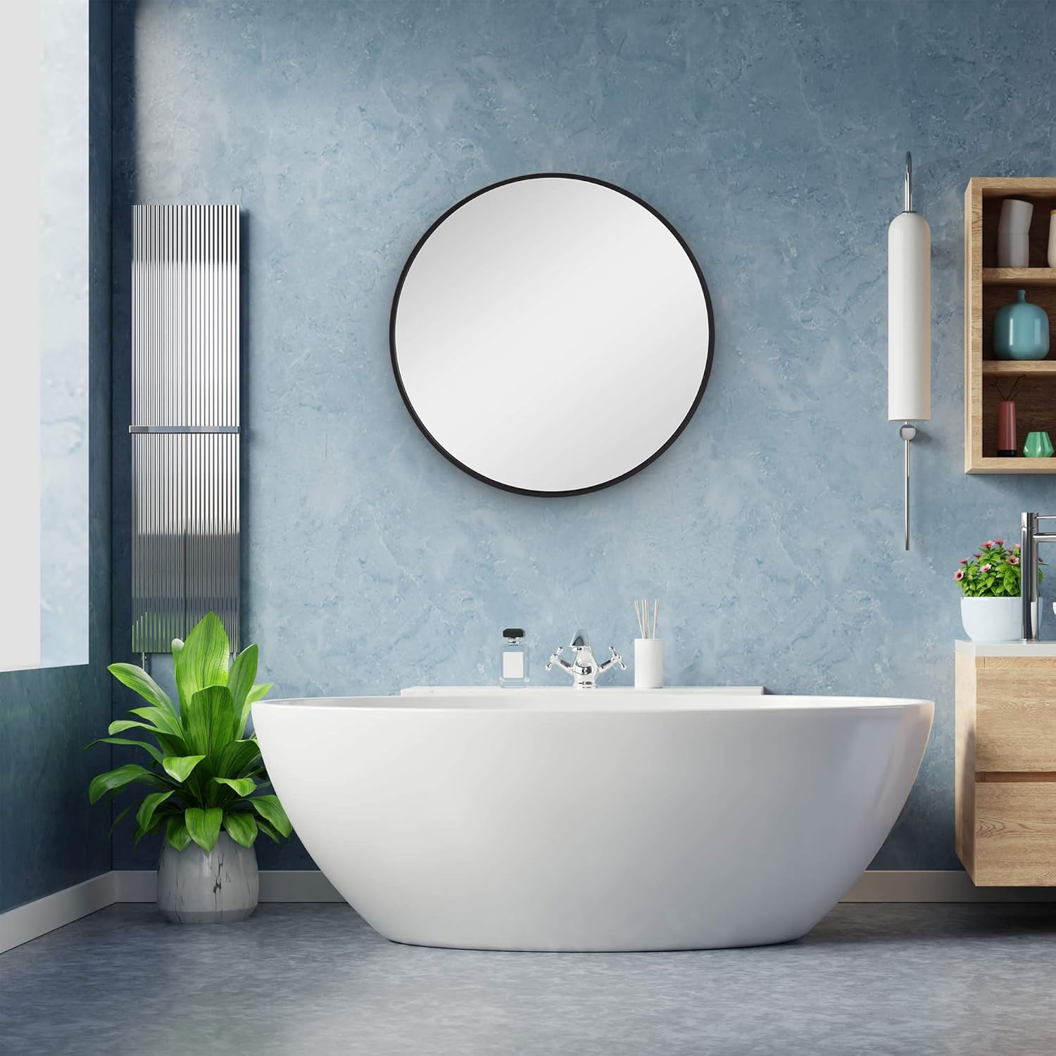 Wall-Mounted Mirror for Bedroom, Bathroom, Living Room, Entryway, Vanity Mirror (Black, 24"): Furniture & Decor