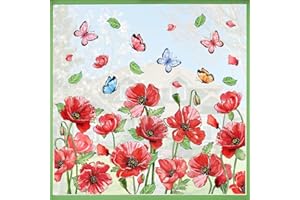Mfault Spring Summer Red Poppy Flower Window Clings 4 Sheets, Floral Butterfly Wall Stickers Decal Decorations, Petal Leaves Seasonal Living Room Home Kitchen Decor