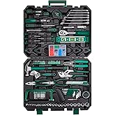 CARTMAN 238-Piece Tool Set, Green Auto And Home Repair Kit With Storage Box | Versatile socket wrench hand tool assortment for auto repair, garage work, DIY projects, home fixes, and general
