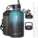 Coolflask 64 oz Water Bottle Insulated with Straw&3 Lids, Half Gallon Water Jug Galaxy Large Metal Stainless Steel Vacuum Flask for Gym, Sports and Travel, Keep Cold 48H Hot 24H,Turquoise