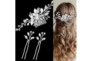 SHEHARUHI Crystal Wedding Hair Accessories - Hair Comb with Rhinestone Hair Pins and Pearls for Bride, Bridesmaids, Flower Girls (Silver)