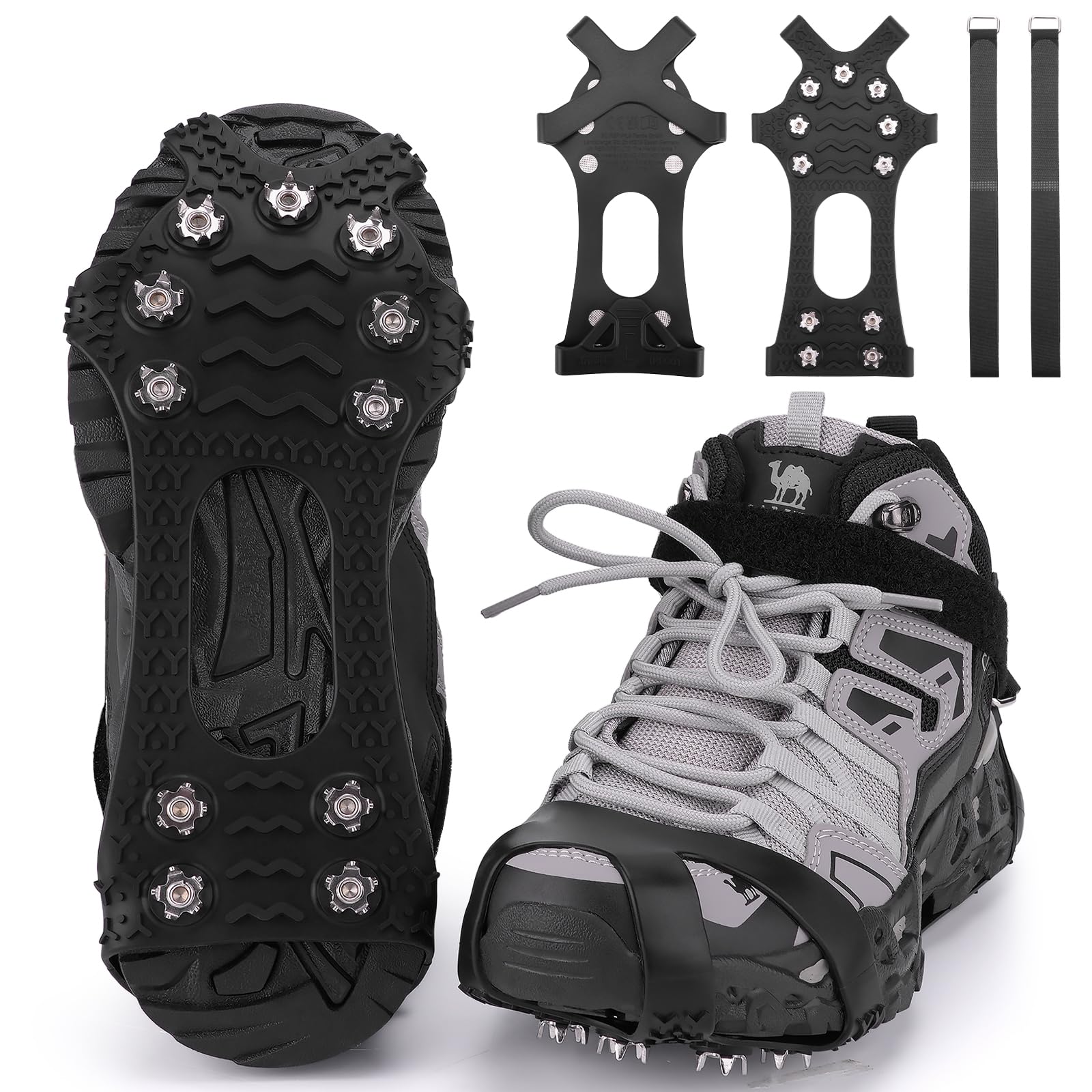 Trusiel Ice Snow Grips,Anti-Slip Shoes Ice Gripper 1 Pair Snow Walk Traction Cleats Winter Walker Traction Device for Walking on Ice Snow fit Snow & Ice Spikes Snow Traction Cleats (Black, L)