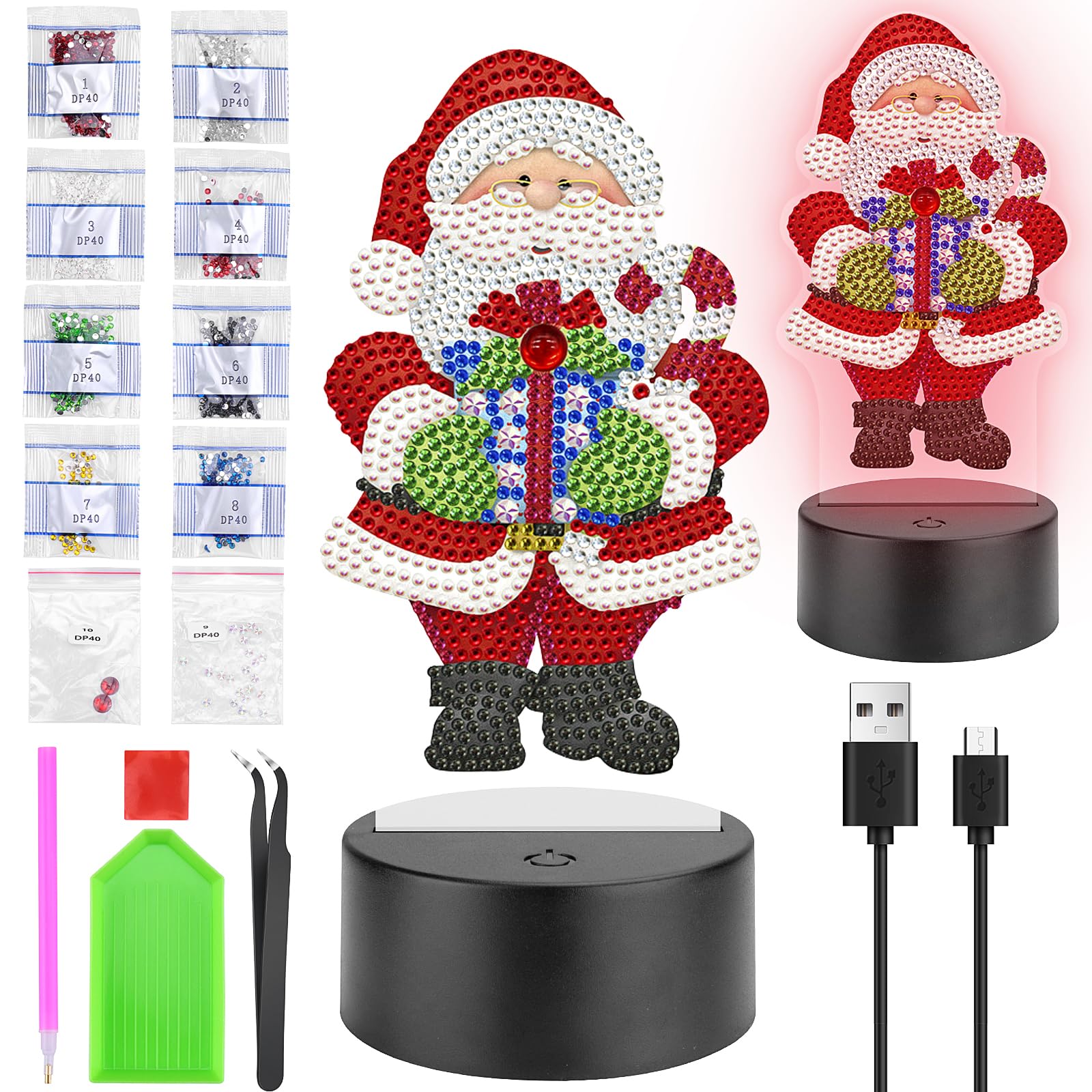 Homgaty Dia-mond Painting Christmas Gifts, 5D Dia-mond Painting DIY Night Light Craft Kit, Christmas Decorations and Holiday Activity