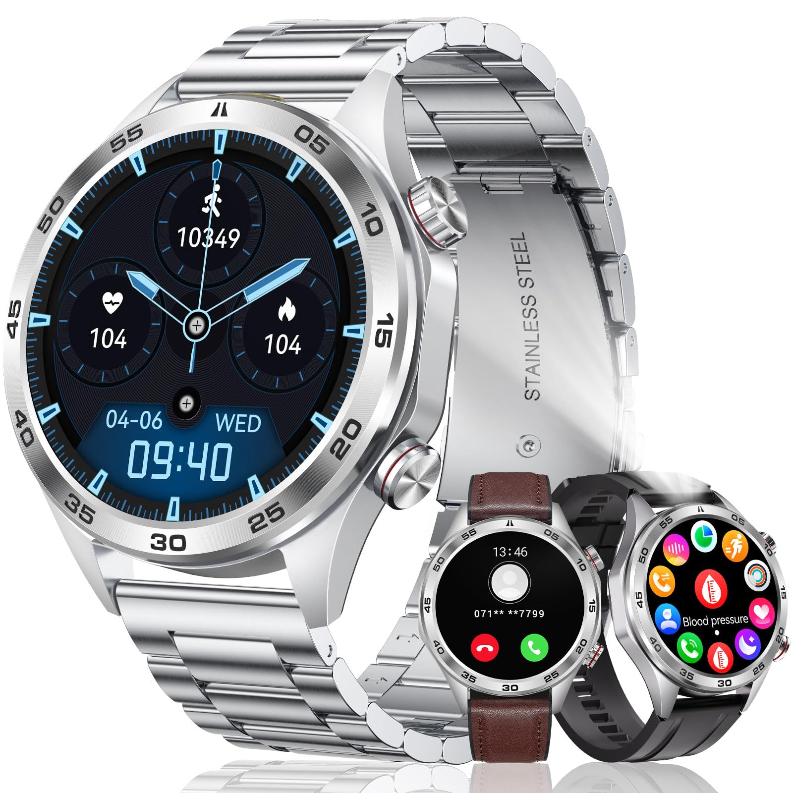 MEGALITH Smart Watches for Men Fitness: Blood Pressure Heart Rate Monitor - Silver Waterproof Mens Smartwatch for Android iOS