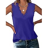 ANRABESS Womens Lace Trim Tank Tops V Neck Sleeveless Shirts 2026 Summer Casual Trendy Dressy Cami Top
