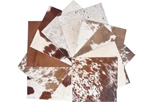 AARON LEATHER GOODS VENDIMIA ESTILO Natural Cowhide Leather Squares, Mixed Colors Hair-On Hide, 6 * 6 Inch, Pack of 10