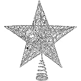 Ornativity Silver Star Tree Topper - Christmas Silver Glitter Sparkle Star Ornament Holiday Decor Top Toppers Xmas Decoration 9"