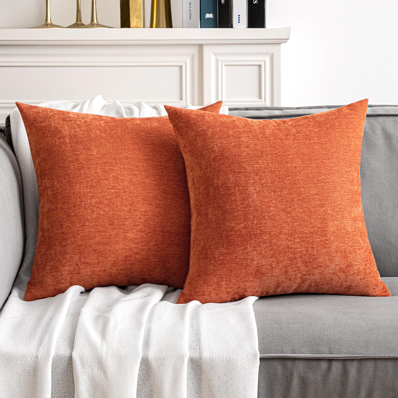MIULEE Pack of 2 Burnt Orange Decorative Pillow Covers 16x16 Inch Soft Chenille Couch Throw Pillows Farmhouse Cushion Covers for Home Decor Sofa Bedroom Living Room