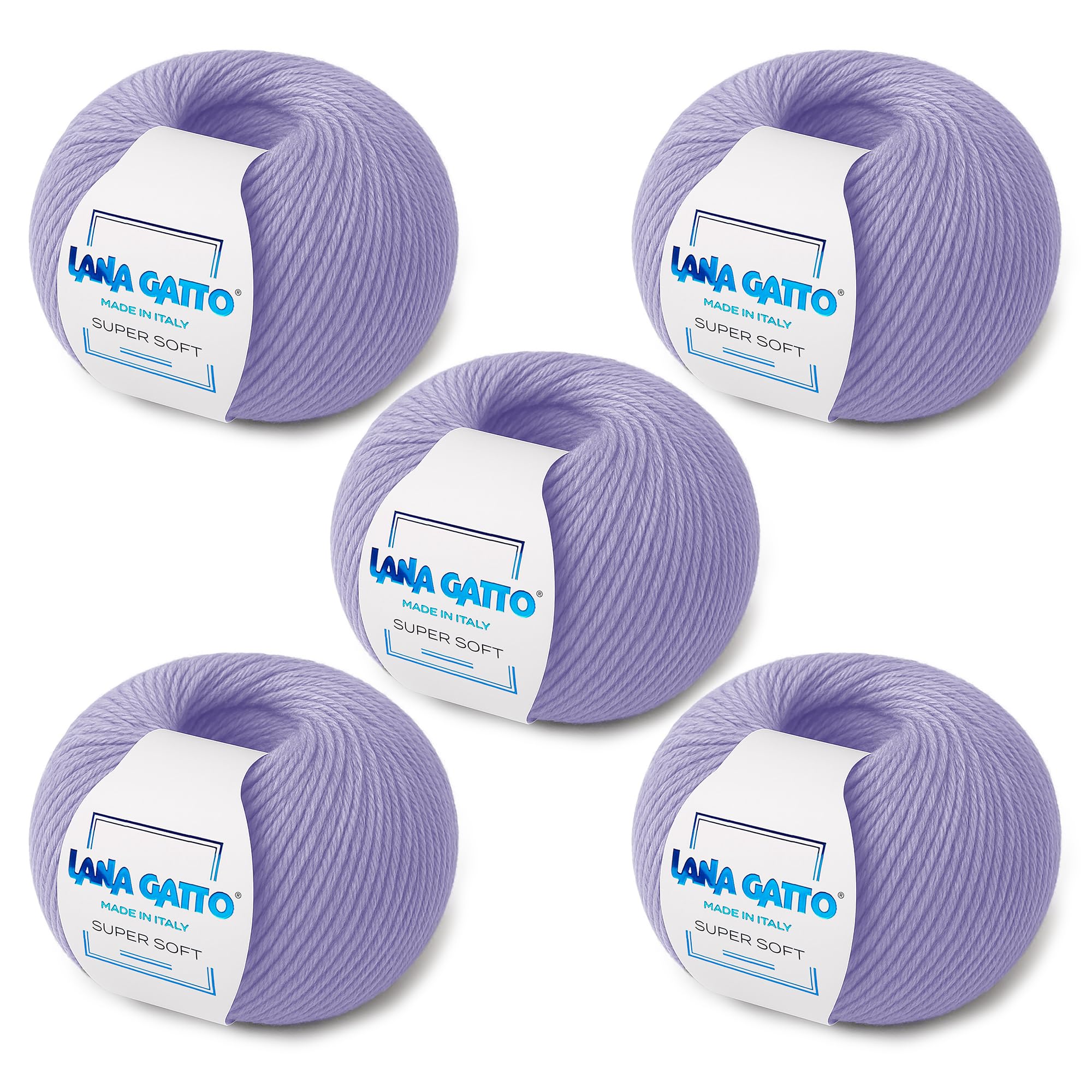 Super Soft Yarns for Crocheting and Knitting 100% Merino Wool Soft Yarn, Extrafine Wool Made in Italy by Lana Gatto Super Soft Line, 9 oz 685 yds, (5, Lilac - 10180)