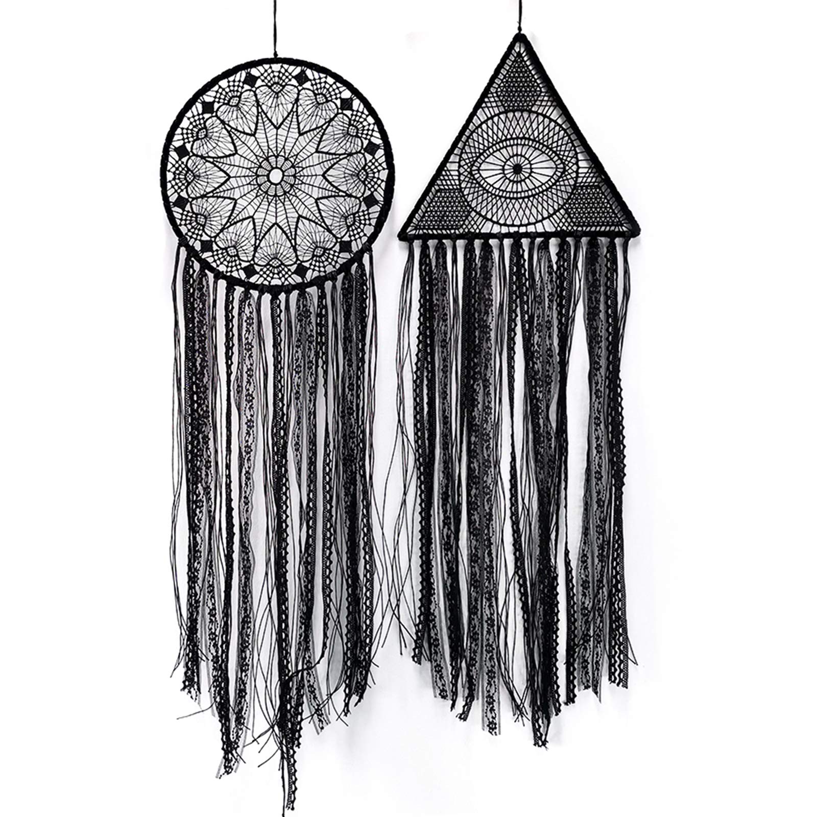DUGYIRS 2 Pieces Black Dream Catcher Handmade Crochet Evil Eye Design with Lace Triangle Round Dream Catchers Gothic Wall Art Decorations Hanging for Home Ornament Christmas Festival Gift
