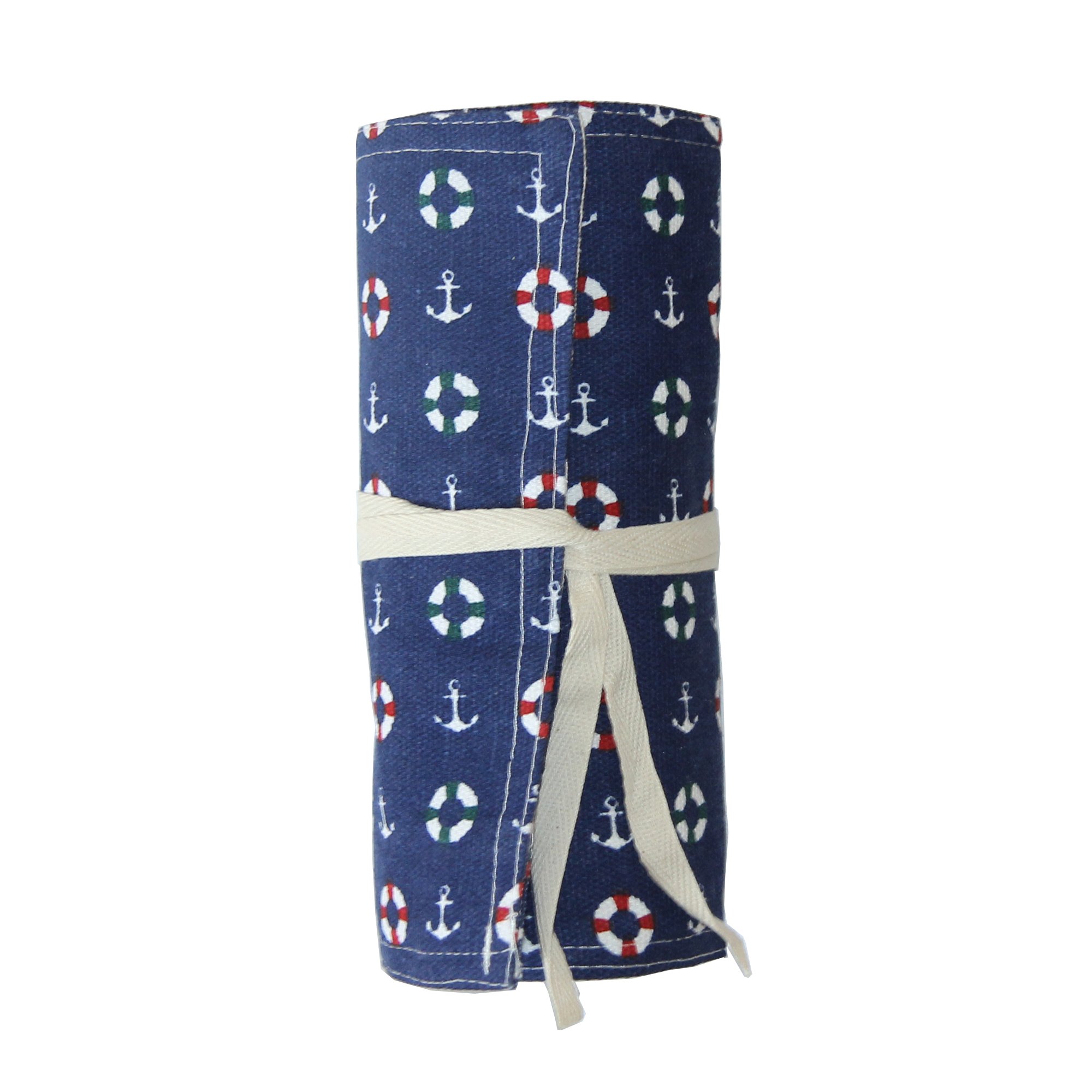 Laurchen Rolling Pencil Case - 24 Blue Canvas and Cotton Pencil Case - Ideal for Travel, School, Office, Art