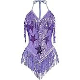 FYMNSI Women Music Festival Rave Outfits Sleeveless Sequins Tassel Bodysuit Leotards One Piece Nightclub Halloween Costume